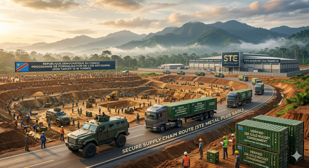 STE Metal Plus Sarl 5-Tonne Gold DRC Consignment 2026 Process Verification A secure 5-Tonne Gold Consignment DRC shipment being prepared for export.